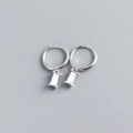 Minimalist 925 sterling silver hoop earrings with rectangular zircon pendant charms - Silver (White Zirconia)