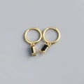Minimalist 925 silver hoop earrings in gold finish with rectangular black zircon drops - Gold Plated (Black Zirconia)