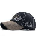 Berretto da baseball vintage in denim con visiera marrone invecchiata e ricamo - Regolabile / Nero & Marrone Patchwork (02)