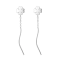 Elegant S925 sterling silver four-leaf clover drop earrings with wavy tassel chain - 925 Silver / Four-Leaf Clover Style