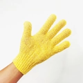 Exfoliating five-finger bath glove in yellow with textured nylon for skin scrubbing - OPP Bag / Yellow