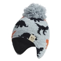 Gray knitted baby dinosaur earflap hat with warm fleece lining and large pompom - Light Grey - MOK Label