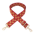 Adjustable red woven crossbody bag strap with chevron pattern and gold metal buckles - Burgundy