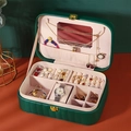Dark green double-layer PU leather jewelry box with mirror and functional compartments - 612-3 Vertical Stripe Dark Green