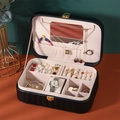 Black PU leather jewelry organizer with gold lock and pink velvet lining for rings - 612-3 Vertical Stripe Black