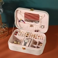 Cream white PU leather jewelry organizer with pink velvet interior and built-in mirror - 612-3 Four-leaf Clover Beige