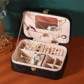 Dual-layer black glitter jewelry box with mirror and soft pink lining for rings and watches - 612-3 Four-leaf Clover Black
