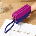 Three-layer nylon wristlet wallet in pink and blue contrast design with wrist strap - Light Purple