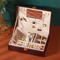 Dark brown leather jewelry box with gold clasp featuring mirror and necklace hooks - 815 Four-leaf Clover Red