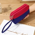 Three-layer nylon phone pouch with a red and blue color-block design and wrist strap - Rose Red