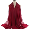 Deep red pearl chiffon long scarf with breathable texture for women's shawl wear - Wine Red