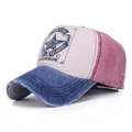 Vintage baseballpet met gewassen marineblauwe, crème en bordeauxrode panelen en ster - Verstelbaar / Marineblauwe Rand & Wijnrood