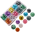 DIY jewelry kit with colorful 8mm crackle beads in a 10-compartment storage box - 200 Pcs/10 Grids Box / Multi-color Cracked Jade & Snowflake Stone