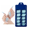 Light blue long coffin press on nails set with portable storage box and sizing options - 100 Pieces / Holographic Blue