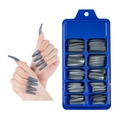 Gray long coffin press on nails 120 pieces set in blue storage box for manicure - 100 Pieces / Dark Gray