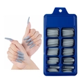 Grey long coffin press on nails in a blue storage box with multiple size options - 100 Pieces / Silver Gray