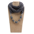 Collana a sciarpa in cotone grigio stile etnico con perline colorate e anelli d'argento - 180x40cm / Grigio