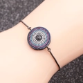 Evil eye armband met gekleurde zirkonia en verstelbare zwarte ketting voor dames - Gunmetal Evil Eye
