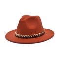 Caramel wide brim wool fedora hat with gold chain and black braided rope decoration - M (56-58cm) / Caramel color
