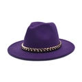 Deep purple fedora wool hat with a decorative gold and black chain link hatband - M (56-58cm) / Purple