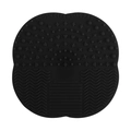Black silicone makeup brush cleaning mat with clover shape and suction cups - Black