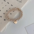 Handmade transparent crystal bead hair tie with golden metal wire and engraved tag - Crystal White