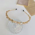 Elegant champagne crystal thin headband with sparkling rhinestones on golden metal - Champagne Yellow