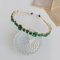 Vintage gold headband with emerald green crystals and rectangular faceted stones - Green