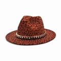 Fedora-Hut im britischen Stil mit Leopardenmuster und goldener Kette für Damen - M(56-58cm) / Leopardenmuster Weinrot