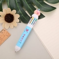Blue and white 10-color retractable ballpoint pen with a cute cartoon pig top on a notebook - Hat Pig - Blue