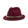 Chapeau fedora élégant en laine bordeaux avec chaîne en métal doré pour mode hivernale - M (56-58cm) / Bordeaux