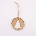Decorazione natalizia tonda in legno con rilievo albero bianco e corda di canapa - Albero di Natale