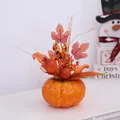 Autumn faux pumpkin decoration with maple leaves and berries, 20cm height variant - Pomegranate Pumpkin Ornament / 701-15CM