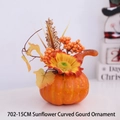 Orange foam pumpkin decoration with artificial sunflower and berries, 20cm height - 702-15CM Sunflower Curved Gourd Ornament