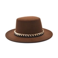 Dark brown wool felt fedora with a black and gold chain band on white background - M (56-58cm) / Coffee