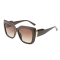 Retro oversized square sunglasses with brown gradient lenses and gold temple accents - Deep Coffee Frame Gradient Tea Lens