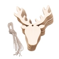 Set of unpainted boxwood deer head ornaments with natural wood grain and jute twine - Deer Head / 10 Pieces Pack