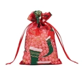 Red Christmas organza drawstring gift bag with gold glitter socks and orange beads - Red and White Enamel Christmas Sock / 10*15cm