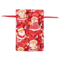 Red organza Christmas drawstring gift bag with gold Santa Claus pattern print - White Santa