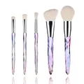 Five professional crystal handle makeup brushes with white bristles and silver ferrules - 5Pcs White Handle White Bristles