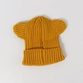 Ginger yellow knitted baby beanie with cute ear accents and thick ribbed texture - Kids (48-54CM) / Yellow