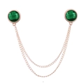 Golden double chain collar pin with faceted green gemstones on a clean white background - Green