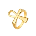 Anillo de cruz Ankh en oro pulido con el símbolo egipcio de la vida en acero - US 7 / Dorado