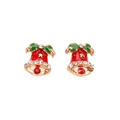 Christmas bell stud earrings in red and green enamel with sparkling rhinestones - Bell 8