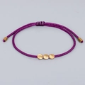 Handmade bohemian purple braided rope bracelet with three irregular matte gold beads - Purple
