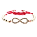 Bracciale infinito in corda intrecciata rossa con perline dorate e pietre di zircone - Infinito / Rosso