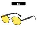 Retro polygon metal sunglasses with black frame and transparent yellow lenses in C6 style - Black Frame Black Temple Yellow Lens (C6)