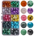 10-grid box set of gradient glass beads in various colors for DIY jewelry making - Broken Jade & Snowflake Stone approx 200pcs