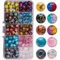 DIY jewelry kit with mixed marble glass beads in a 10-compartment storage box - Snowflake Stone & Floral approx 200pcs