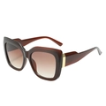 Retro oversized square sunglasses for women with brown gradient lenses and gold accents - Tea Frame Gradient Tea Lens